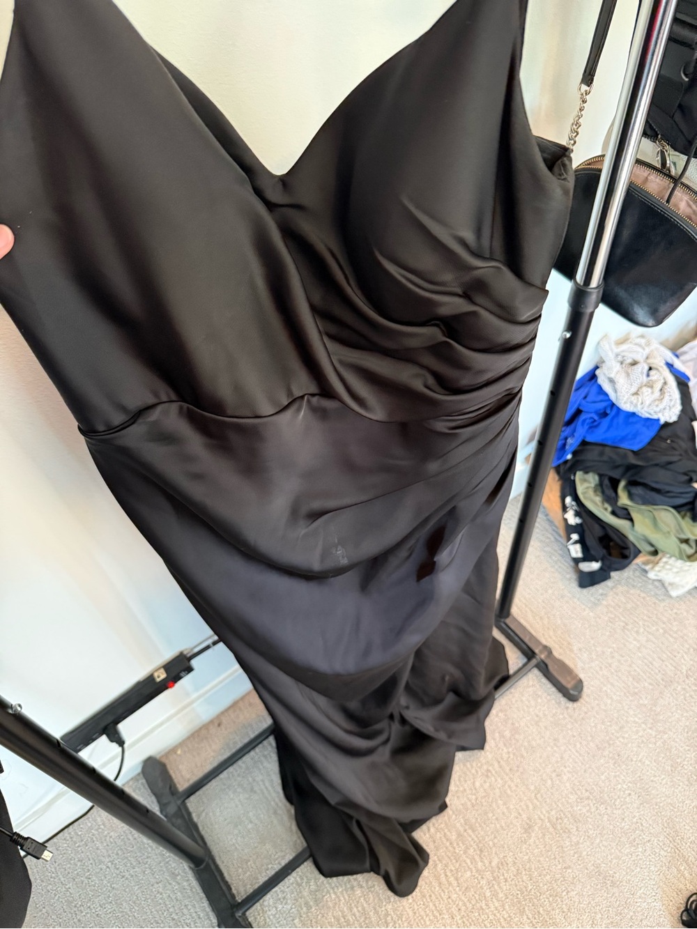 Bridesmaid Black Satin Evening Dress